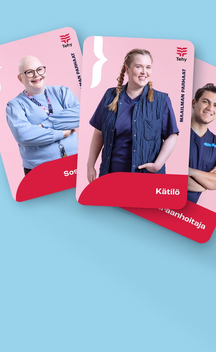 Kuvassa Maailman parhaat -kampanjan kuvituskuva, jossa sote-alan ammattilaisia